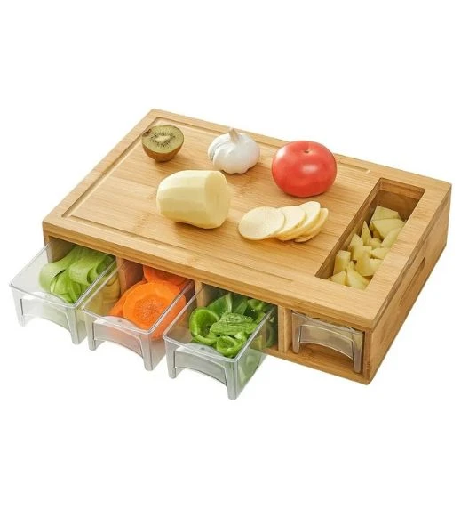 Bamboo Cutting Board with 4 Containers